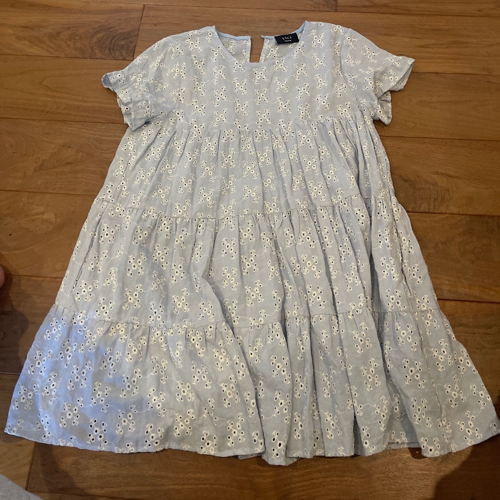 VICI Eyelet baby blue dress cotton dress